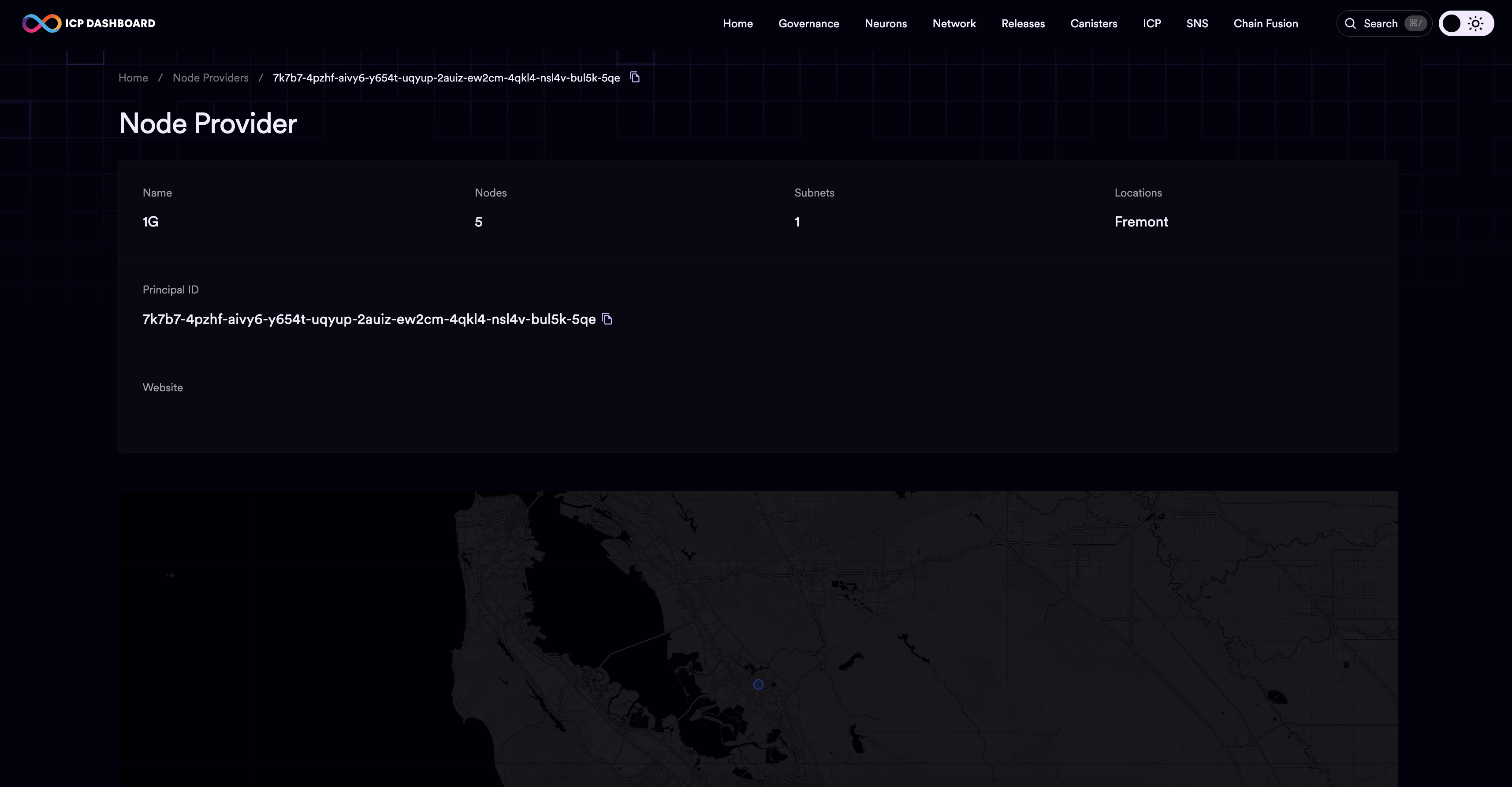 ICP dashboard node provider details